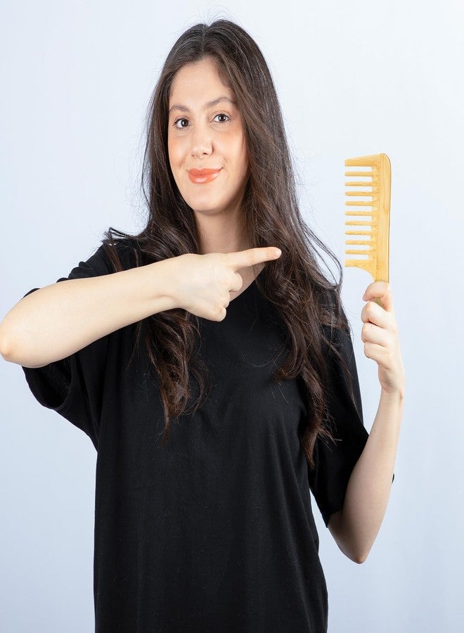 Hariendny 2Pcs Natural Handmade Bamboo Anti-Static Combs Set - Wide Tooth, Natural Wooden combs for Straight, Natural Curly Wavy, Beard, Travel-Friendly, Hand Polished - Image 5